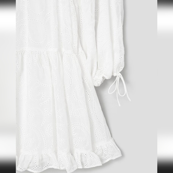 ALICE+OLIVIA Sherrie Gathered 3/4 Sleeves Mini Dress. Off White. Size L - Picture 6 of 16
